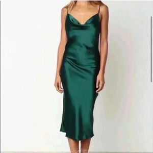 Zara green‎ midi slip dress small